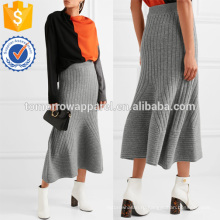 Расклешенный Ребристый шерсти Миди юбка Производство Оптовая продажа модной женской одежды (TA3011S)